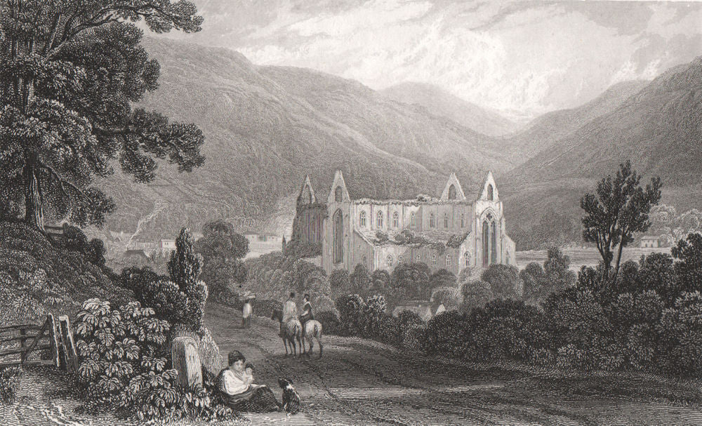 Tintern Abbey, Monmouthshire, Wales, by Henry Gastineau 1835 old antique print